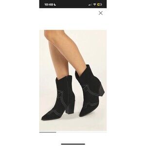 Lulus Gladley Black Suede Pointed-Toe Mid-Calf Western Boots Size 10